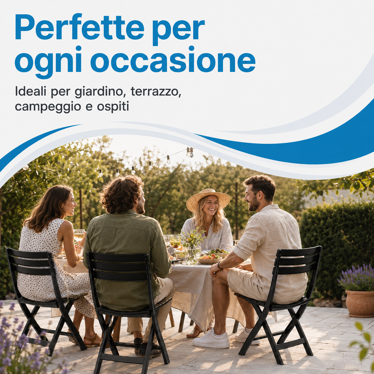 Sedie pieghevoli Pinta utilizzate durante pranzo all'aperto in giardino