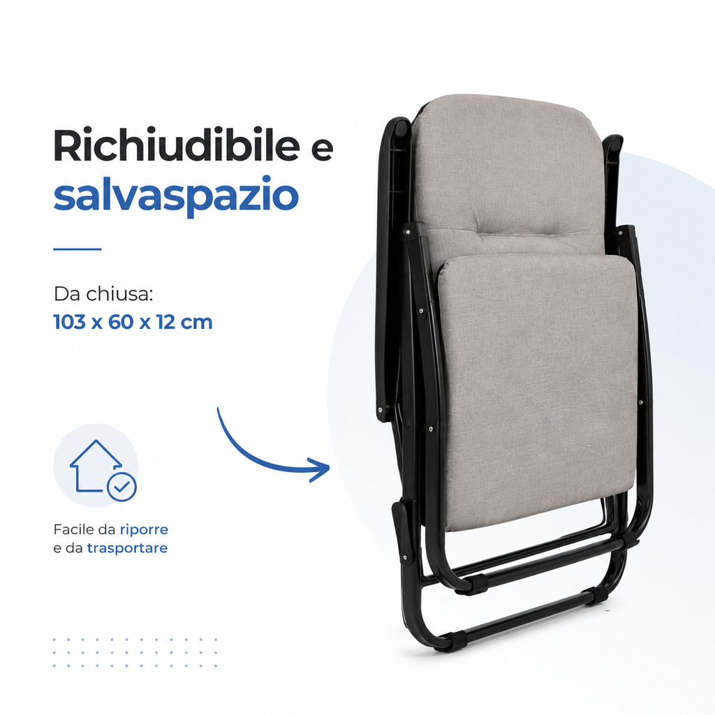 Poltrona Saponetta richiudibile salvaspazio da chiusa 103 x 60 x 12 cm
