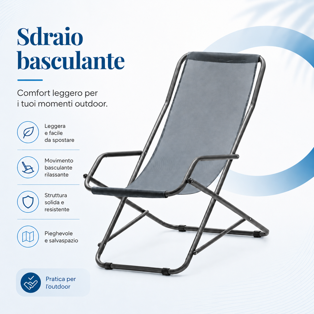 Sdraio da giardino basculante Swing pieghevole con struttura in acciaio
