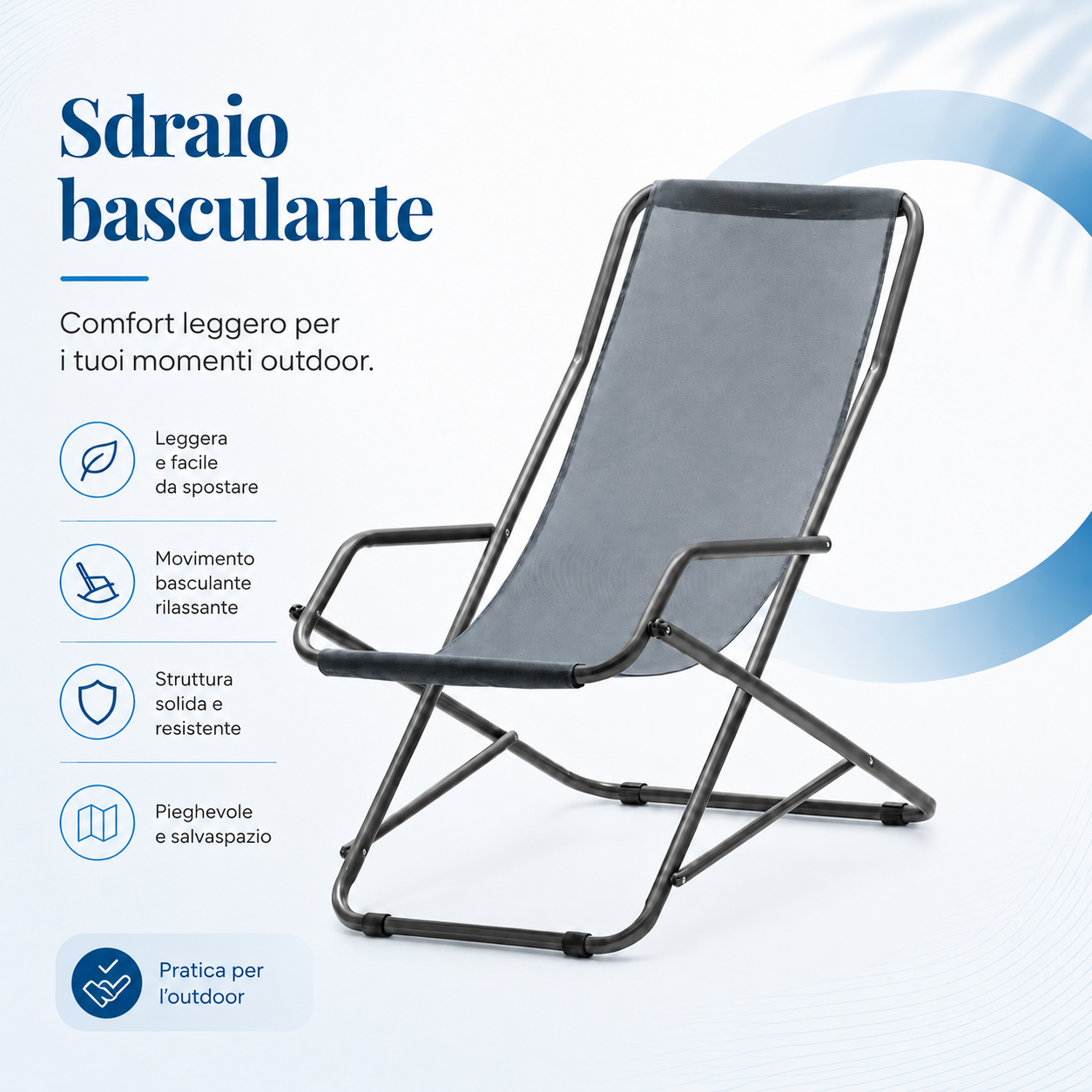 Sdraio da giardino basculante Swing pieghevole con struttura in acciaio