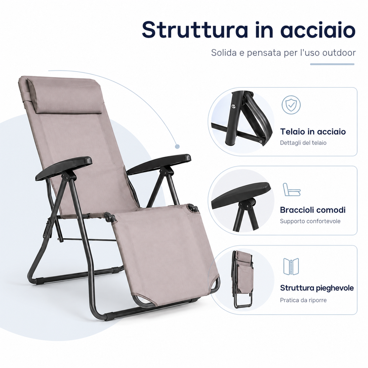 Struttura in acciaio della sdraio pieghevole Iris