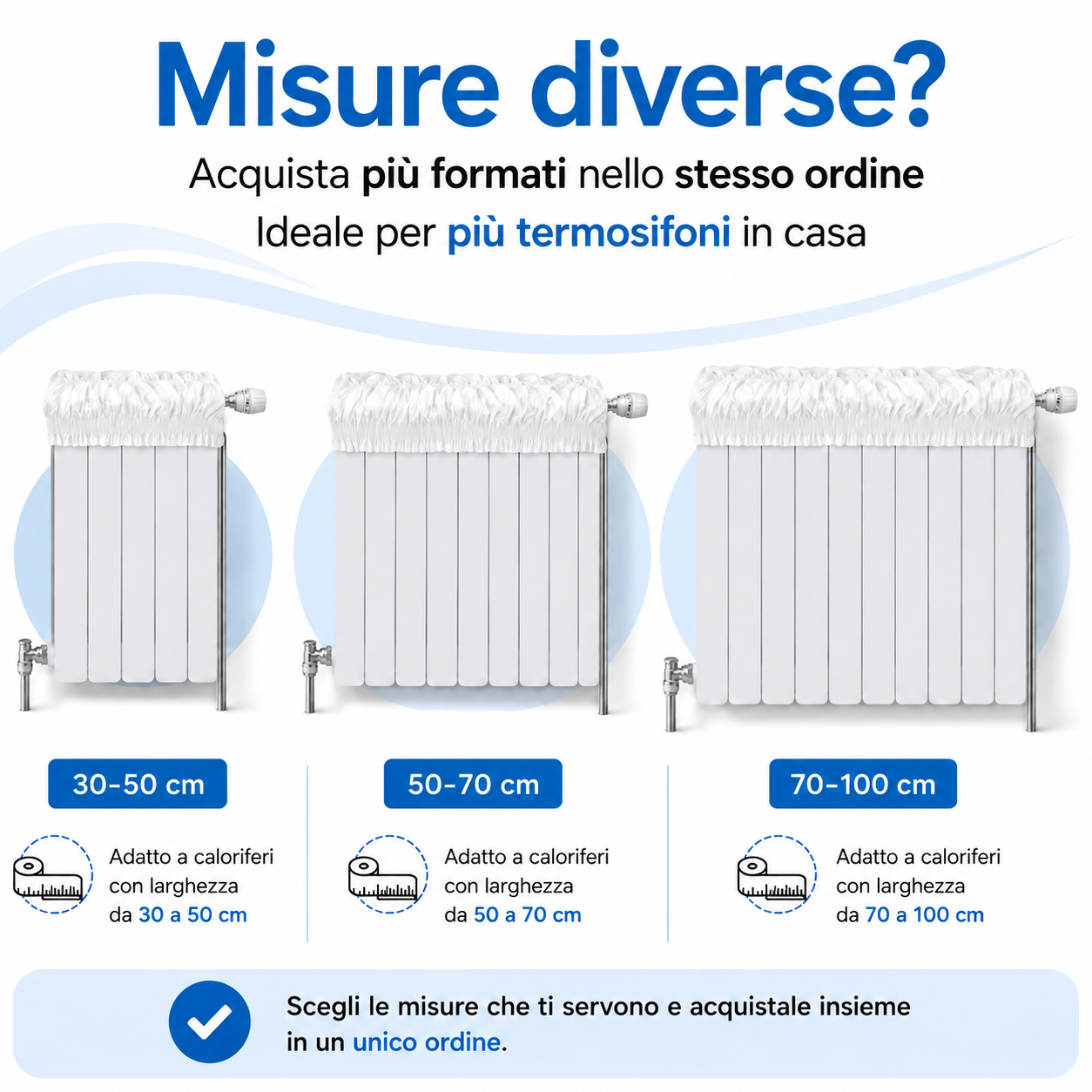 Copricaloriferi di diverse misure per più termosifoni