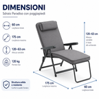 Dimensioni Sdraio Paradiso con poggiapiedi, larghezza 60 cm e lunghezza 175 cm