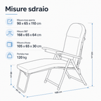 Misure della sdraio Barbara reclinabile con dimensioni aperta chiusa e portata massima 120 kg