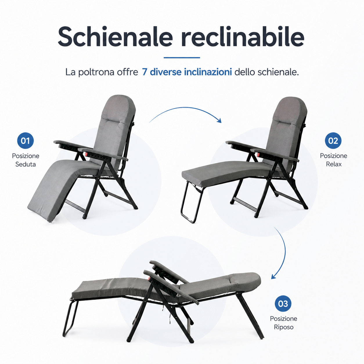 Barbara 180° Reclining Sun Lounger with Padded Cushion – Metal Far