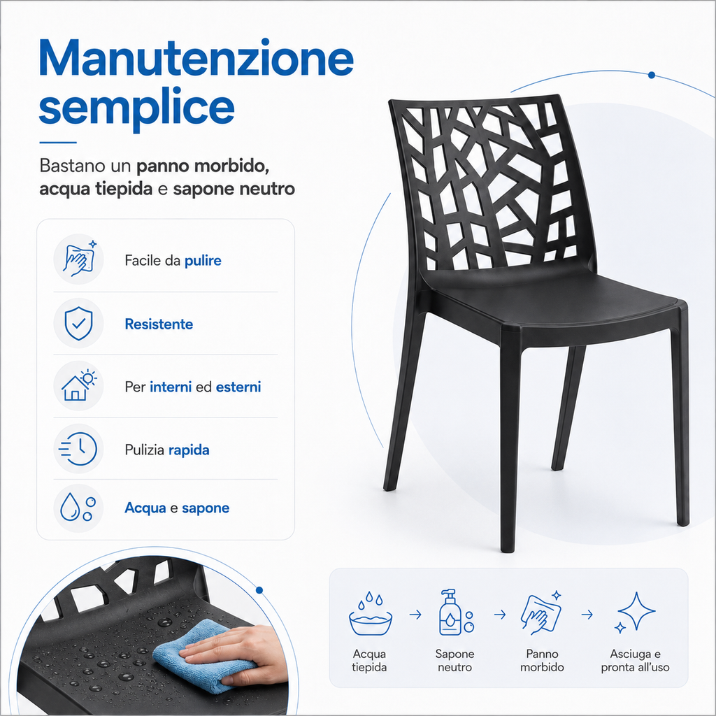 Sedia Matrix Impilabile in Polipropilene Rinforzato – Set 4 o 6