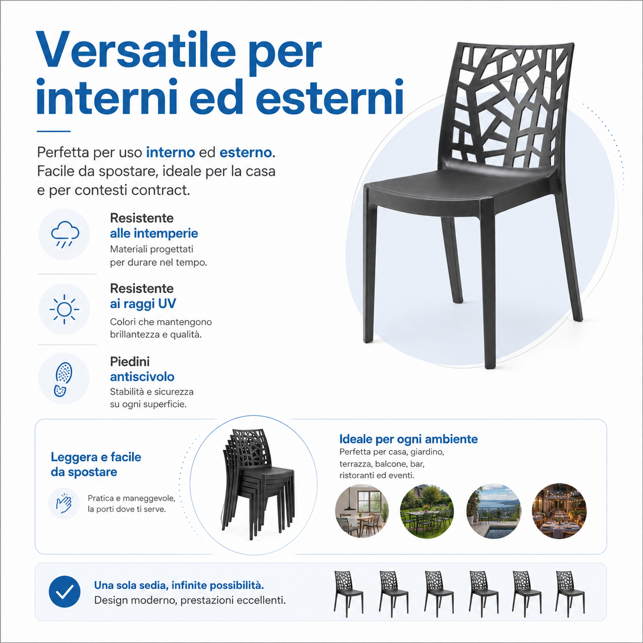 Sedia Matrix Impilabile in Polipropilene Rinforzato – Set 4 o 6