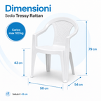 Dimensioni della sedia Tressy Rattan con altezza seduta e misure principali.
