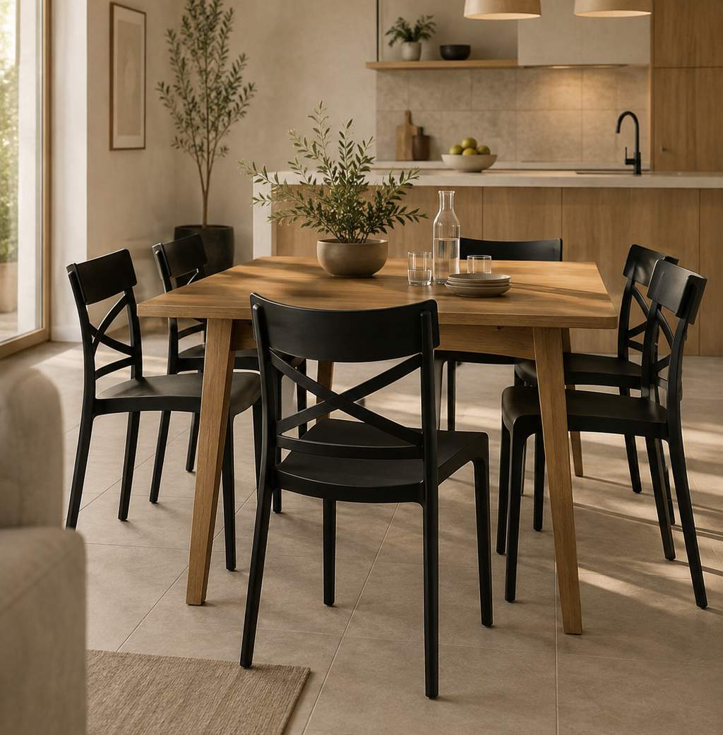Sedie Croix nere in cucina moderna con tavolo in legno