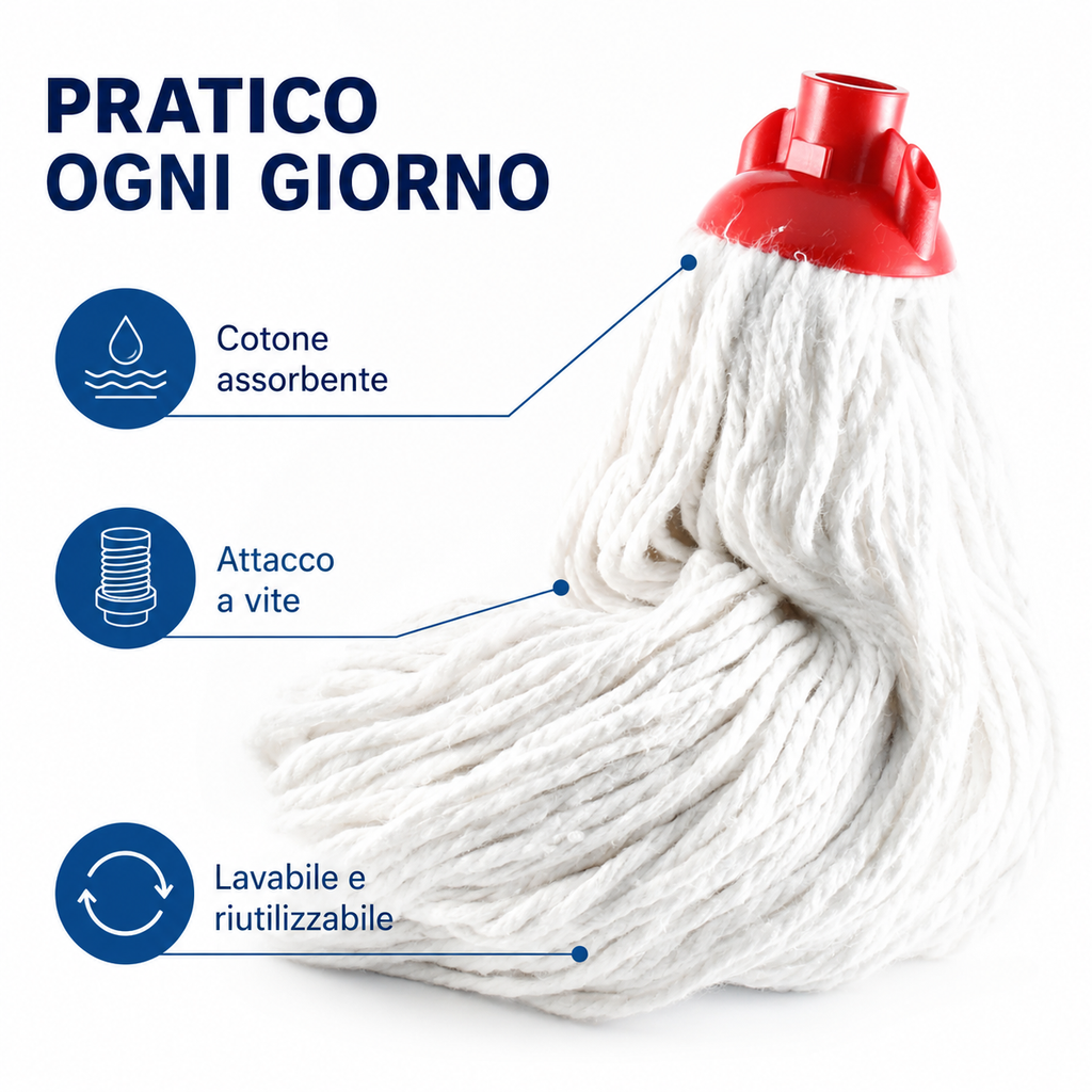 Ricambio moccio assorbente con attacco a vite lavabile e riutilizzabile
