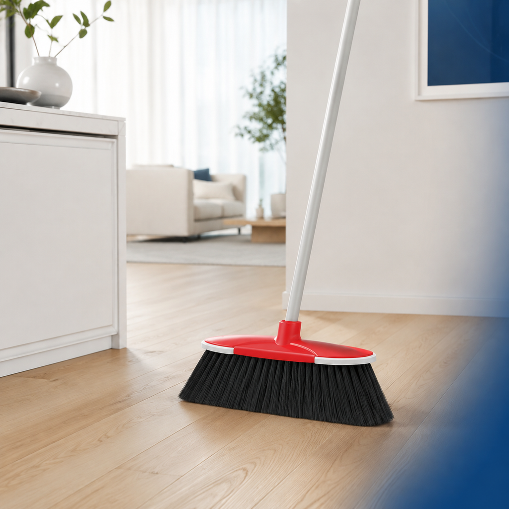 Scopa Clio ambientata in una casa moderna con pavimento in legno