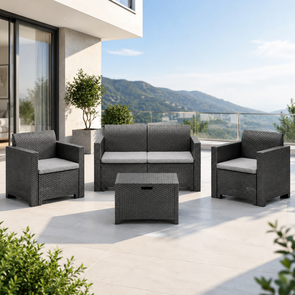Salotto da Giardino 4 Posti Effetto Rattan con Cuscini – Nebraska