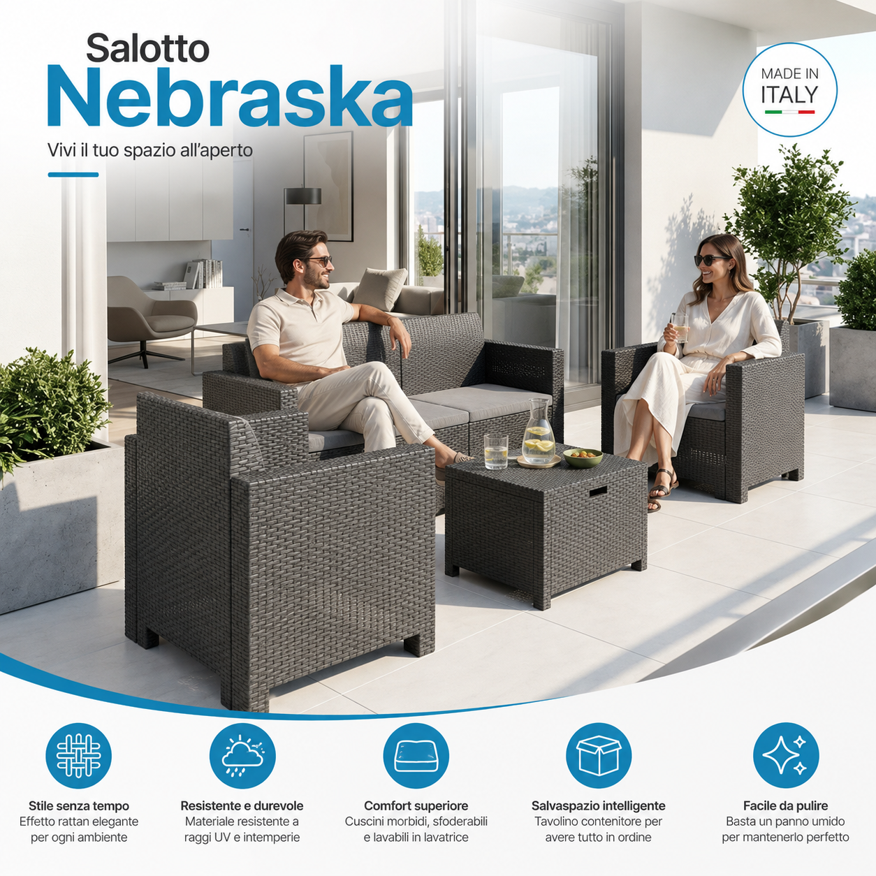 Nebraska Anthracite Plastic Garden Lounge Set
