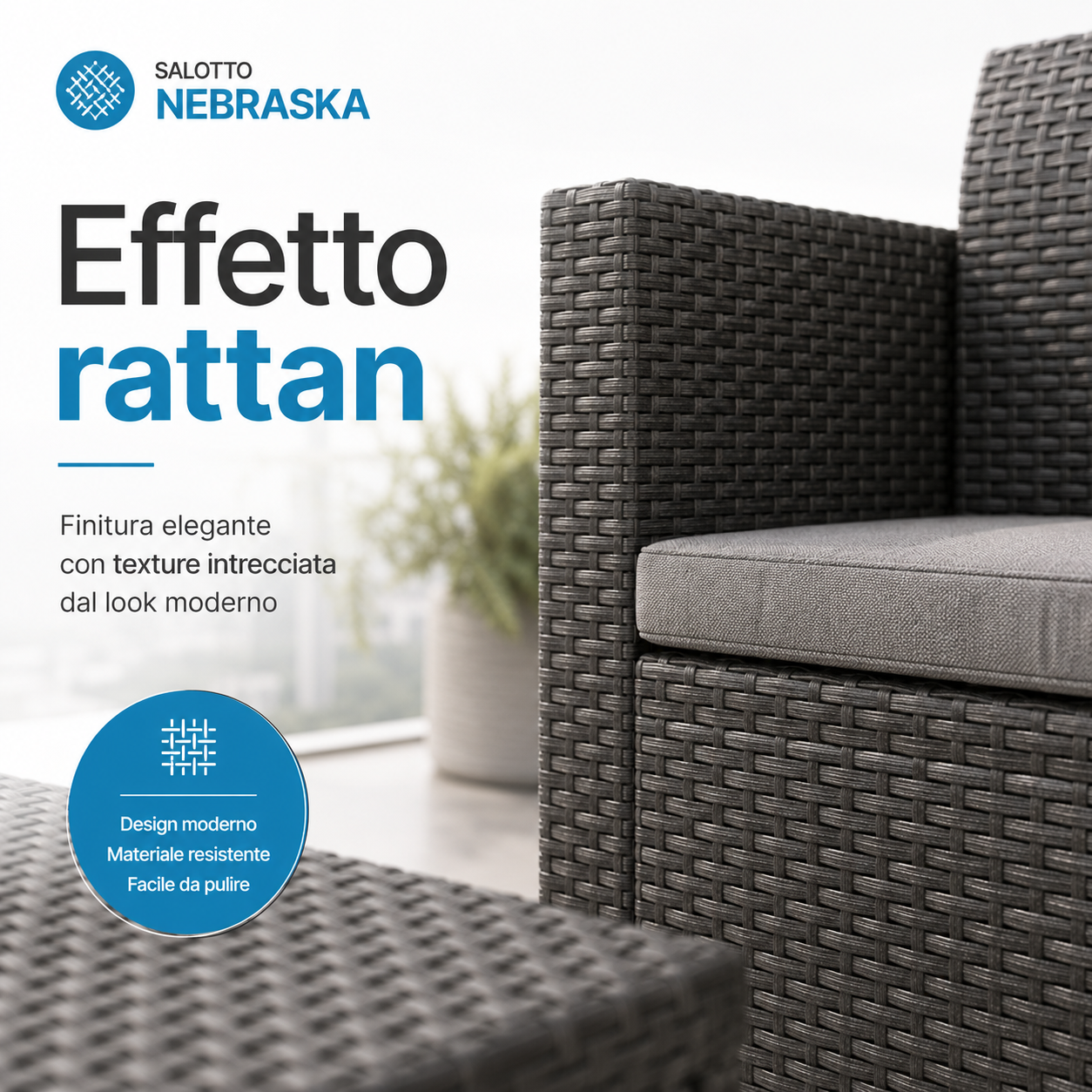 Salotto da Giardino 4 Posti Effetto Rattan con Cuscini – Nebraska