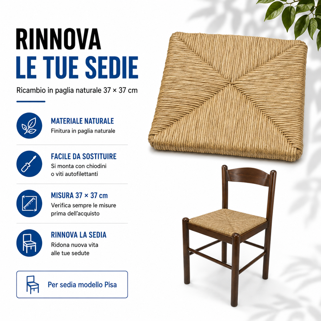 Assise de rechange pour chaise modèle Pise, en paille 37×37 cm