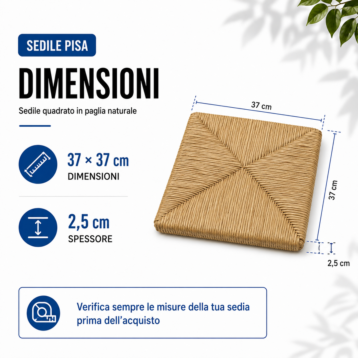 Sedile di Ricambio Sedia Pisa 37×37 cm in Paglia Naturale