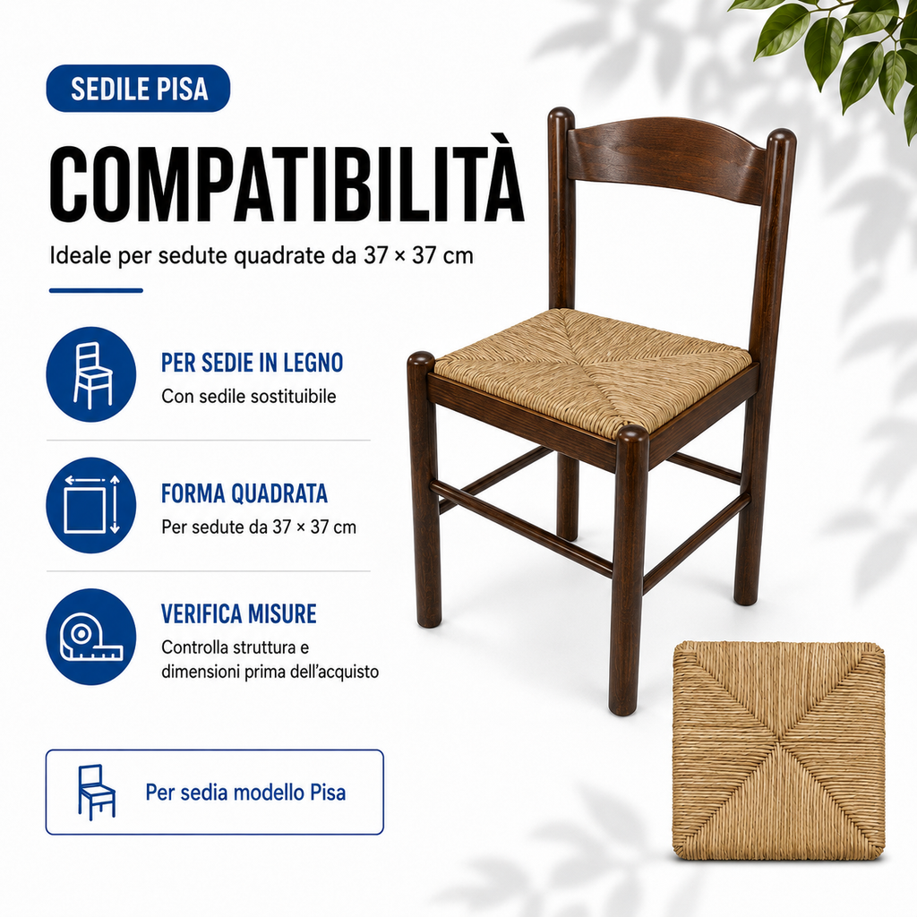 Assise de rechange pour chaise modèle Pise, en paille 37×37 cm