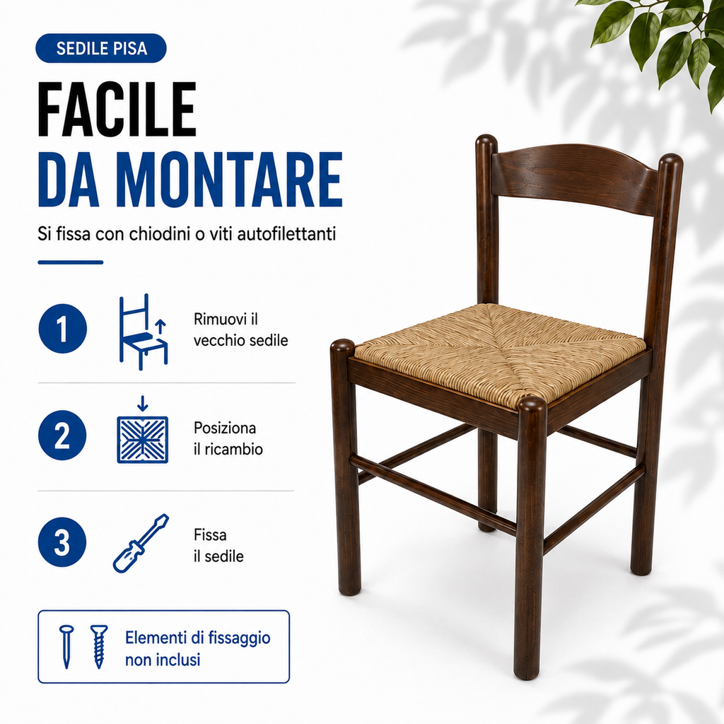 Assise de rechange pour chaise modèle Pise, en paille 37×37 cm
