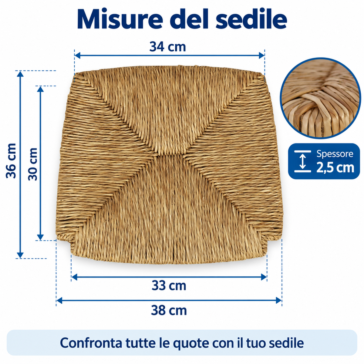 misure sedile paglia tomaino modello venezia 