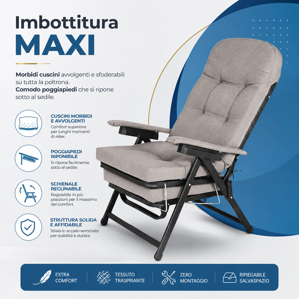 Sdraio Anna Premium imbottitura 7,5 cm e poggiatesta imbottito 11 cm