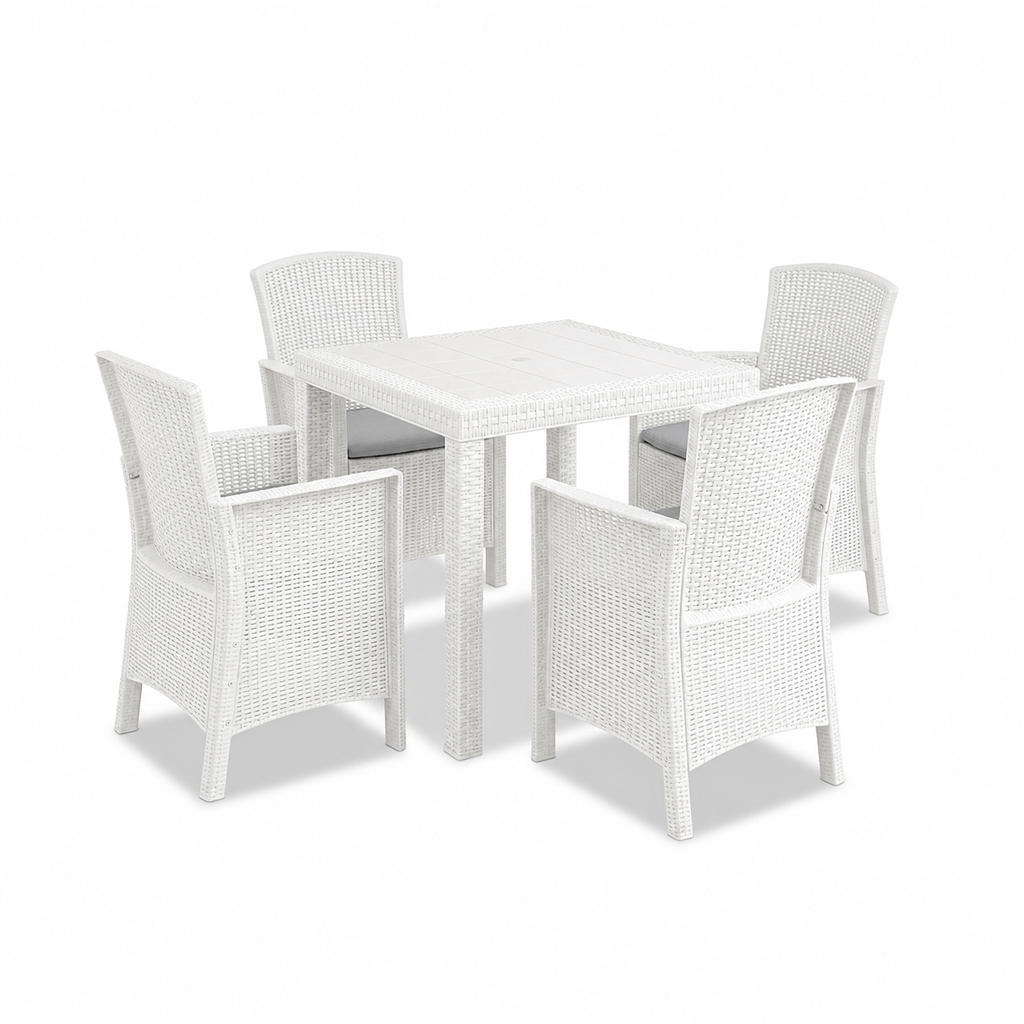 Set Tavolo + 4 Poltrone da Giardino Effetto Rattan – Malibu 4