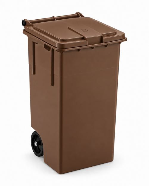 Bidone raccolta differenziata marrone 80lt sfondo bianco