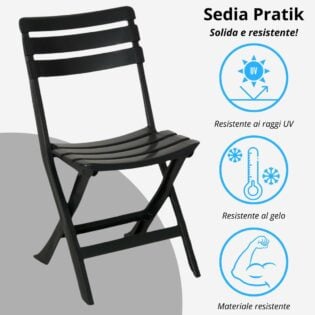 Tomaino- Sedia pieghevole da esterno in plastica - Set di 4 sedie portatili per uso esterno e interno, giardino, balcone, campeggio- Pratik