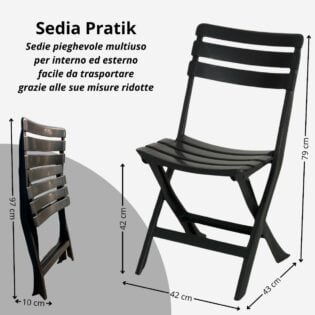 Tomaino- Sedia pieghevole da esterno in plastica - Set di 4 sedie portatili per uso esterno e interno, giardino, balcone, campeggio- Pratik