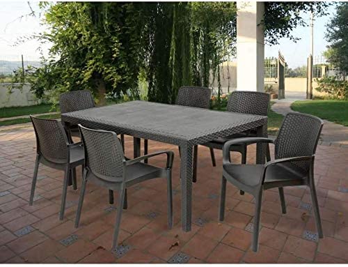 Tavolo da giardino in plastica effetto rattan, tavolo esterno rettangolare  150x90x72h cm - Tomaino