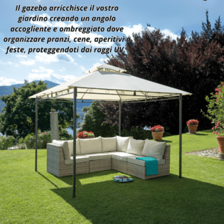 Gazebo da giardino 3×3, in ferro telo ecrù 180gr, GAZ365